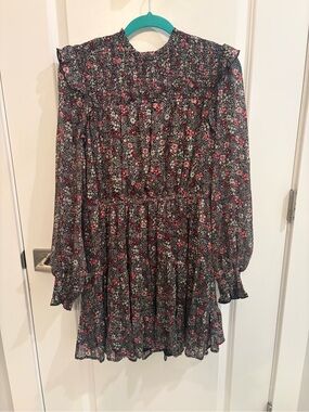 Aqua Black Floral Smocked Mini Dress